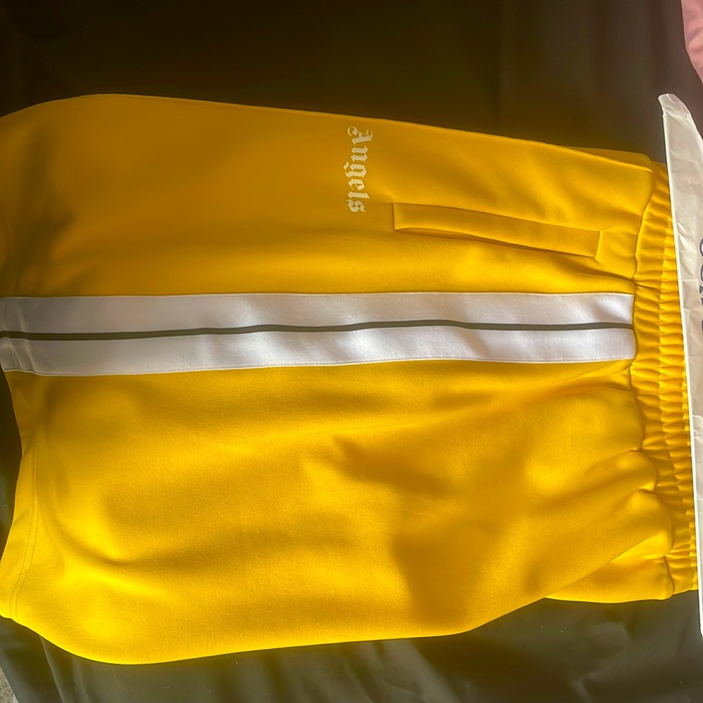 Palm angels track shorts Yellow with black and white trim Size Large